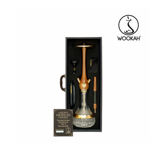 24k Gold Plated WOOKAH Amber Gold Walnut Set