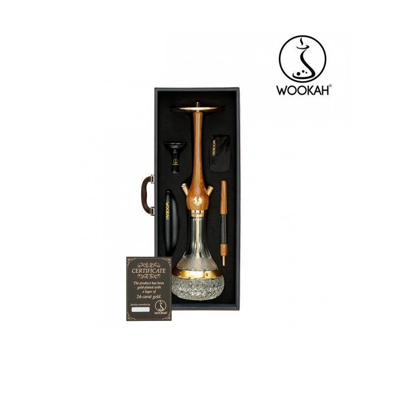 24k Gold Plated WOOKAH Amber Gold Walnut Set