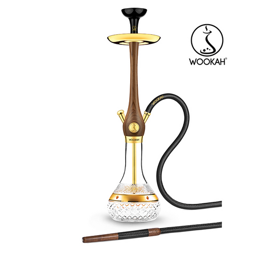 24k Gold Plated WOOKAH Amber Gold Walnut Set